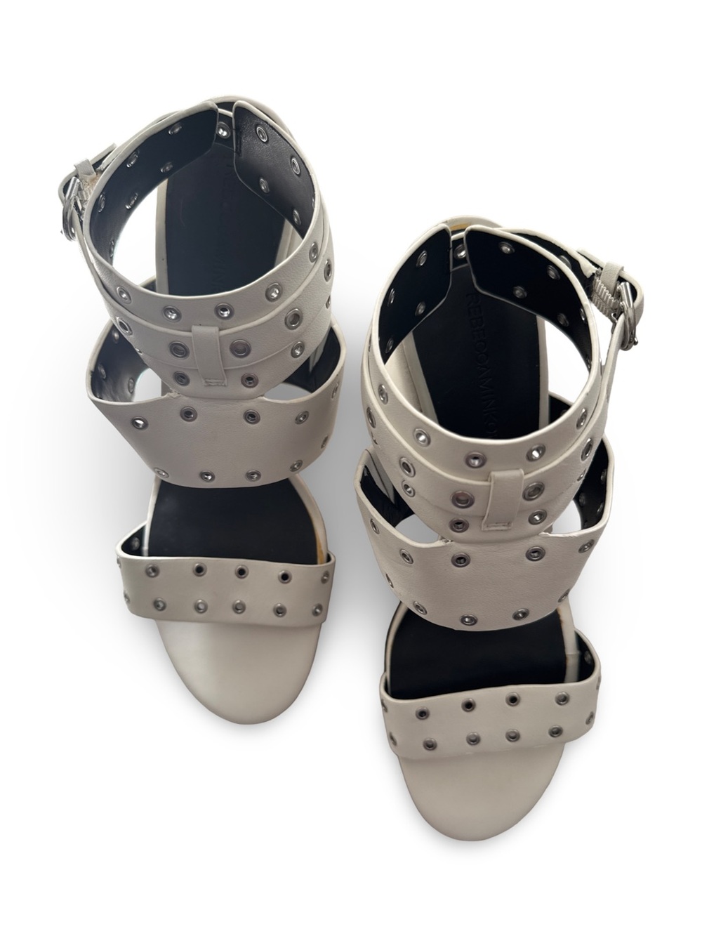 Rebecca Minkoff White Leather Multi-Strap Stud Sandals